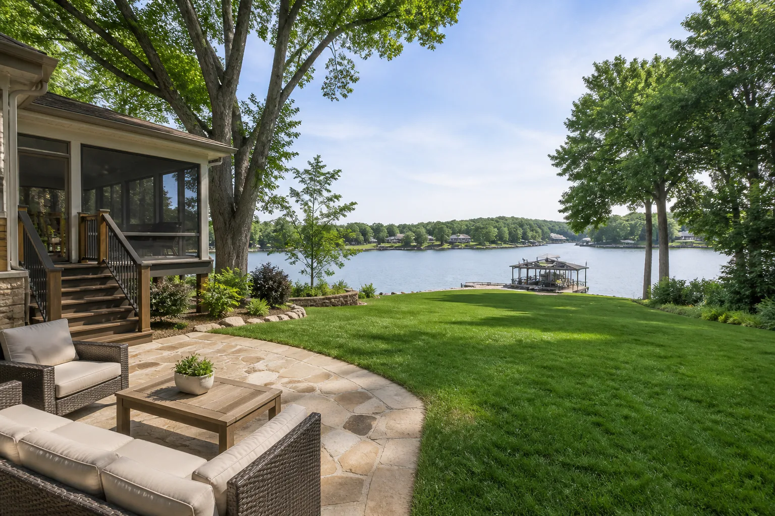 Guest-ready Lake of the Ozarks vacation rental lawn overlooking the water
